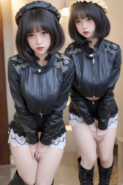 high resolution, 1 beautiful woman, high detail, good lighting, despicable, hentai, beret、(((motorcycle jacket on bare skin))), ...