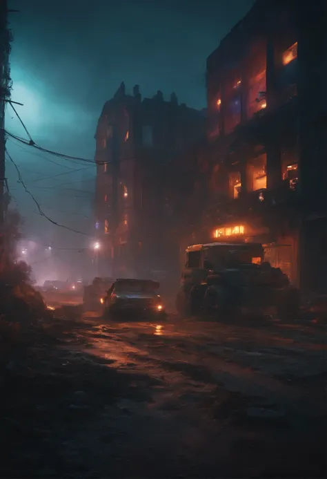 Post-apocalyptic 5K night cyberpunk landscape