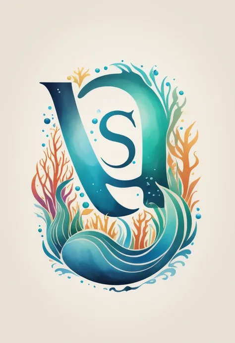 Logo "seaArt", text "seaArt", creative Font Design, typeface, spirit of water, Message card design, draw letters with water, dynamic, rich colors, Gradation, magical letter-shaped animals, magical sea creatures, txt says "seaArt"