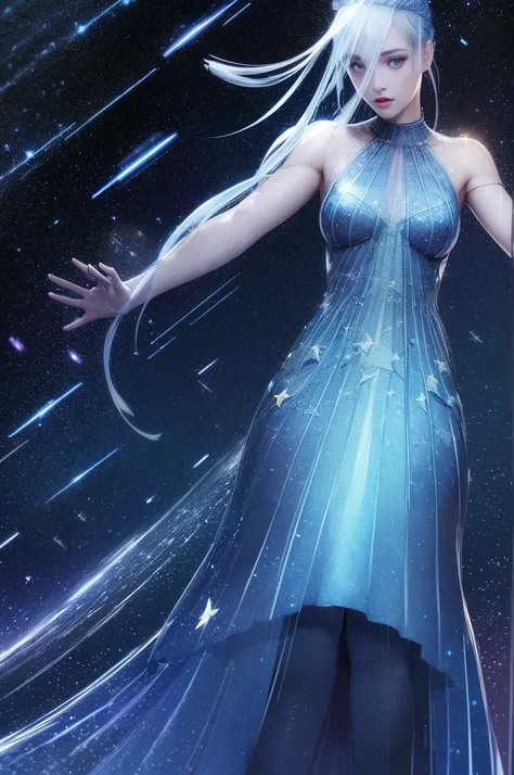 Gafe(Wearing a double exposure starry sky dress.:1.35)