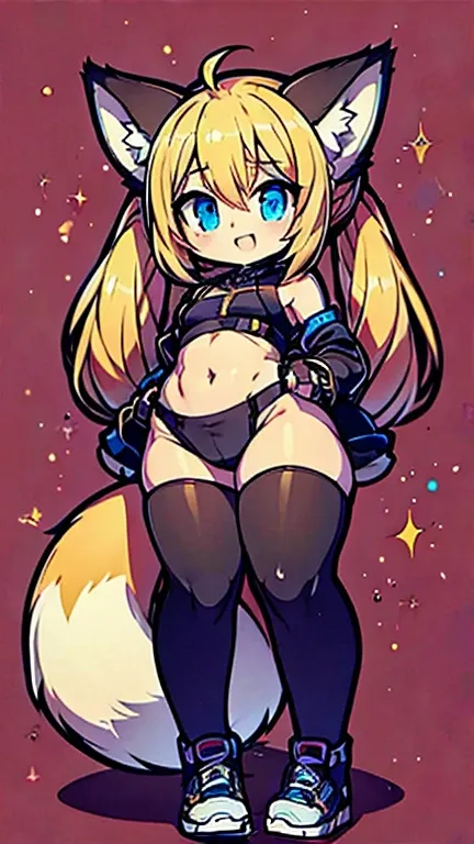 contrapposts, full body very long twin tails, blonde hair, Fox_ear,