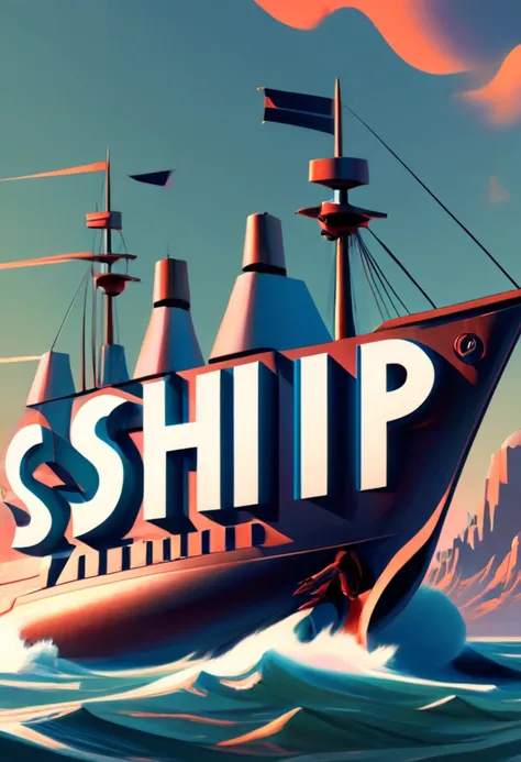 text as "ship", creative Font Design, typeface, spirit of future, sign-saying ("ship":1.3), 3D Art, concept artist, by Ralph McQuarrie, best quality, masterpiece, Professional, 8k