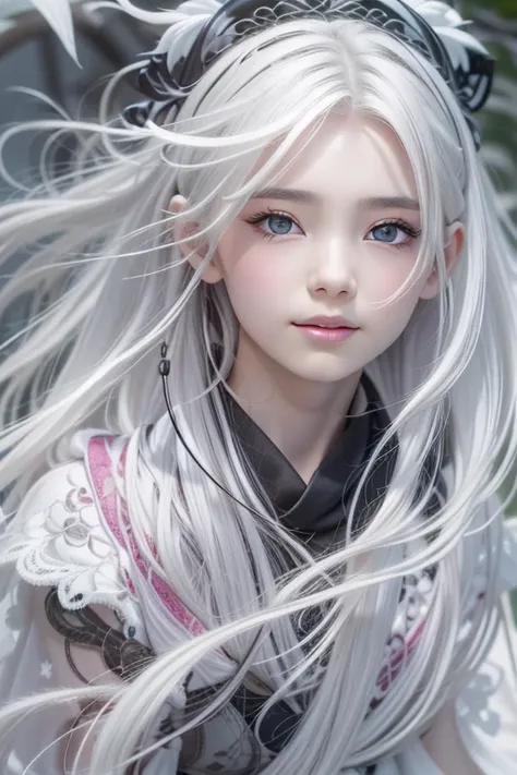 Close-up of a woman with white hair and black scarf, Character portrait by Yang J, pixiv contest winner, fantasy art, white haired god, beautiful character drawings, artwork in the style of Gweiz, Snow woman&#39;s sharp gaze, Gweiz, have long white hair, w...