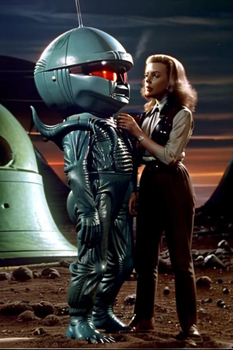 tv image showing a scene from an old science fiction adventure and monsters tv series from the 1950s inserting an alien monster ...