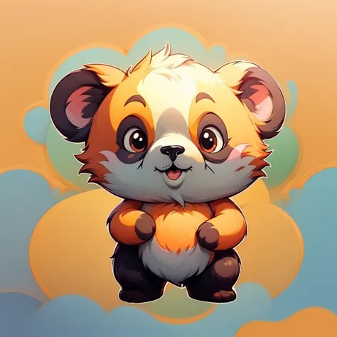 urso panda cute, acenando e sorrindo, estilo pixar no fundo azul claro