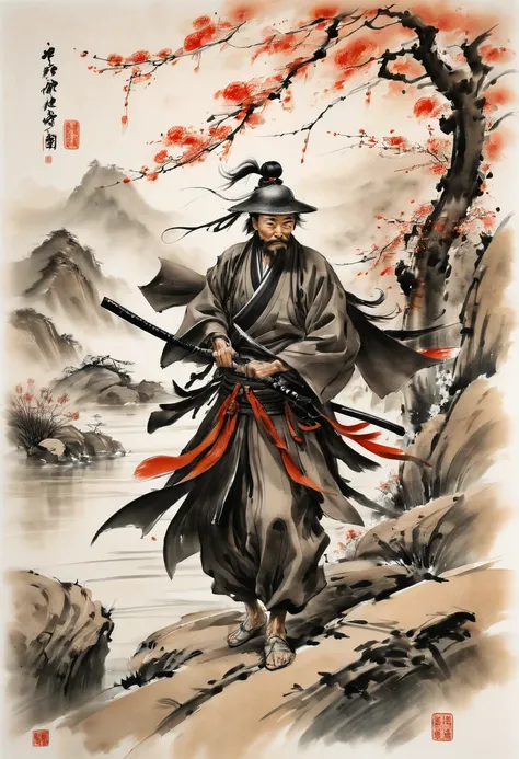 arcane samurai, by Qi Baishi, (best quality, masterpiece, Representative work, official art, Professional, Ultra intricate detailed, 8k)