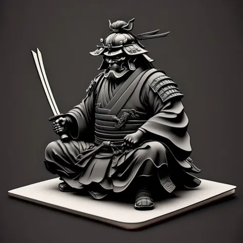 ukiyo-e style . high resolution, high quality, masterpiece. ink sketch in the ukiyo-e style, the samurai is sitting, logo "bushi...