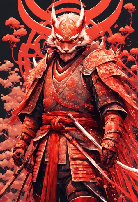 Fluffy Samurai in Red Armor, highly detailed, intricate motifs, organic tracery, perfect composition, digital painting, artstation, concept art, smooth, sharp focus, illustration, Carne Griffiths, pixar, Victo ngai, Jean Baptiste Monge, shiny aura Photogra...