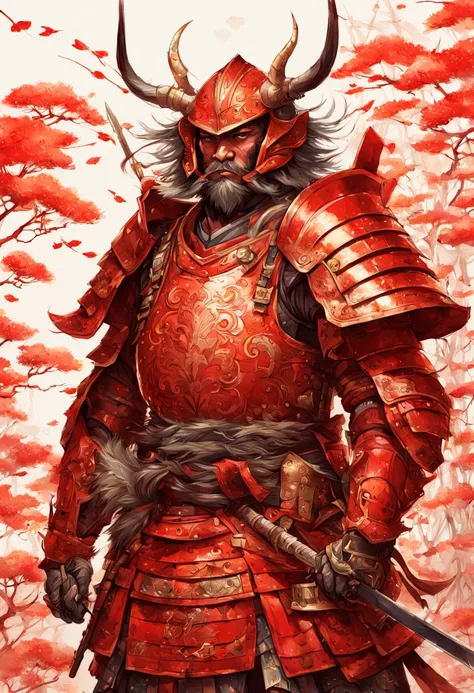 Fluffy Samurai in Red Armor, highly detailed, intricate motifs, organic tracery, perfect composition, digital painting, artstation, concept art, smooth, sharp focus, illustration, Carne Griffiths, pixar, Victo ngai, Jean Baptiste Monge, shiny aura Photogra...