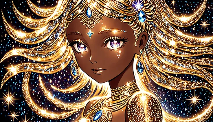 goddess, very sparkly, gentle expression