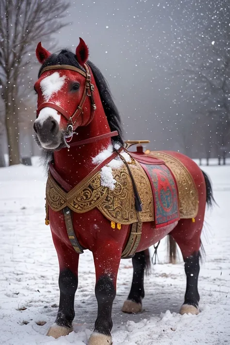 Masterpiece of Terracotta Warriors and Horses, ancient Chinese artefacts, intricately detailed, ultra high resolution, showcasing red and brown colors, lifelike expressions, standing in a row against a solid background, (realism: 1.4)

Snow-covered landsca...