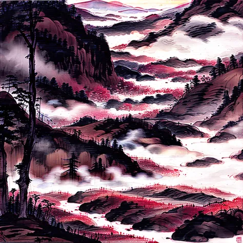 landscape painting、valley、