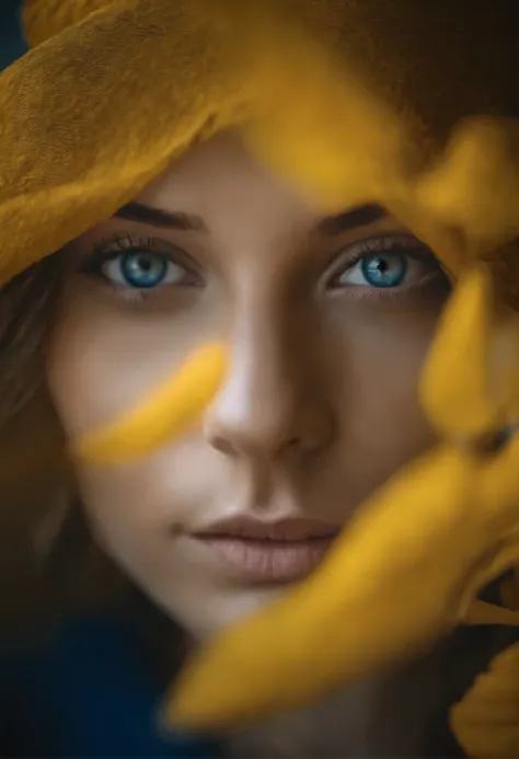 Métissé yeux bleu meilleure qualité, high resolution, fille, peau, Cheveux jaune, HD , portrait 