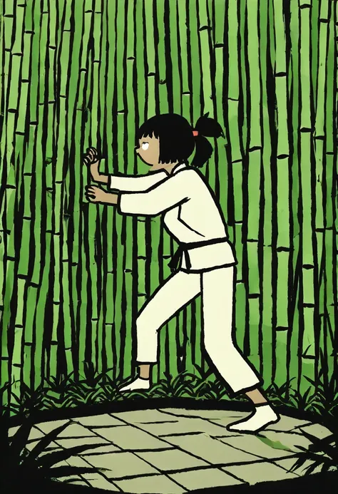 Graffiti Comic，girl，martial arts，garden，bamboo forest