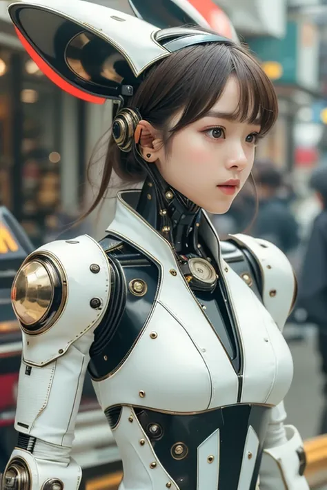 (Photorealistic:1.4), (Raw photo)masutepiece, Best Quality, Extremely detailed, (Photorealistic:1.4), (8K, 4K, Best Quality, hight resolution, 超A high resolution:1.1), 8K Portrait,1girl in, Japanese android girl,Plump , announcer,control panels,android,Dro...