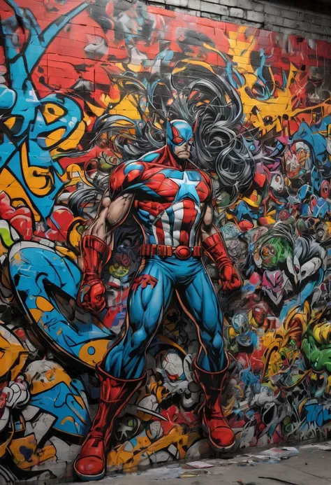 Graffiti wall, Comics, best quality, masterpiece, Representative work, official art, Professional, Ultra intricate detailed, 8k