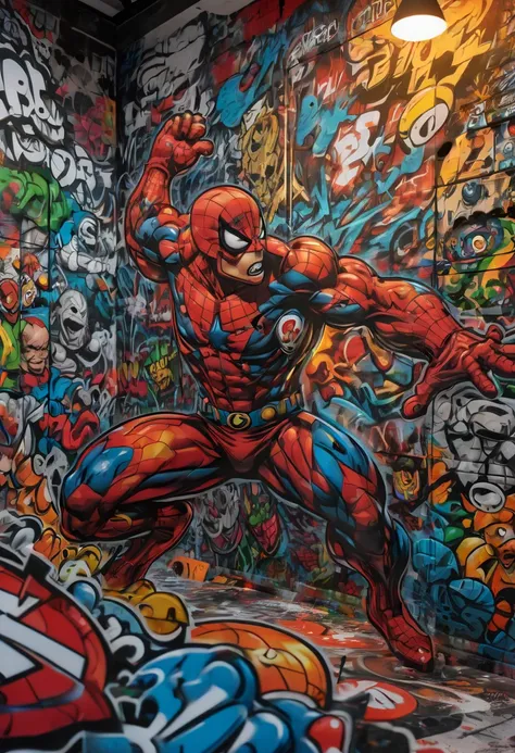 Graffiti wall, Comics, best quality, masterpiece, Representative work, official art, Professional, Ultra intricate detailed, 8k