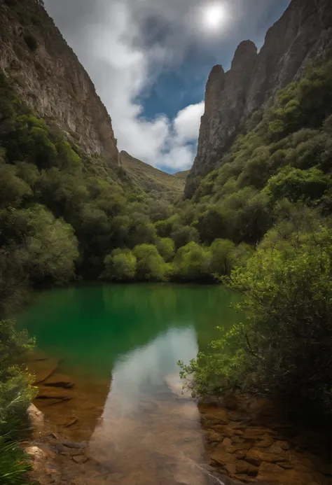 picos majestosos,Longas sombras,vales,rios serenos,ar fresco,vistas deslumbrantes,beleza natural,cachoeiras cintilantes,lush vegetation,flores silvestres,CHICKING OF BIRDS,peaceful atmosphere,luz solar manchada,ambiente tranquilo,Brisa suave,cadeia de mont...