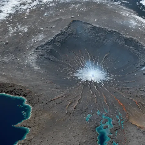 Active volcanoes, craters, steam plumes, detailed images.