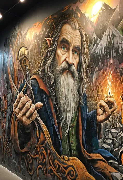 graffiti art, graffiti wall from "the hobbit", (best quality, masterpiece, representative work, official art, professional, ultr...