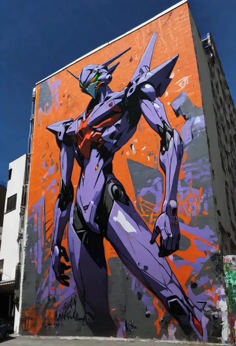 Graffiti art, Graffiti wall from "EVANGELION", (best quality, masterpiece, Representative work, official art, Professional, Ultra intricate detailed, 8k:1.3)