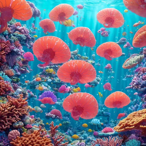 (best quality,4k,highres,masterpiece:1.2),ultra-detailed,(realistic,photorealistic,photo-realistic:1.37),a jelly fish,brightly colored,made of jelly,swimming in a soda sea,candy-themed life,shimmering scales,translucent body,delicate tentacles,sparkling ey...