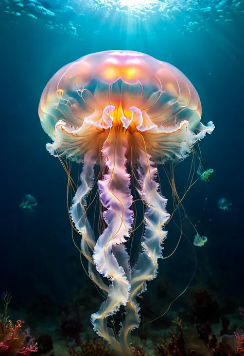 translucent marine life jellyfish.floating jellyfish. best quality,4k,8k,high resolution,masterpiece:1.2,super detailed,actual:1...