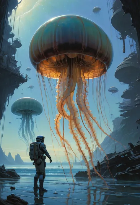 Jellyfish by Ralph McQuarrie, best quality, masterpiece, Representative work, official art, Professional, Ultra intricate detailed, 8k