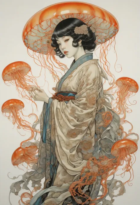 Jellyfish by Takato Yamamoto, best quality, masterpiece, Representative work, official art, Professional, Ultra intricate detailed, 8k