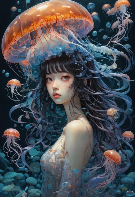 Jellyfish by Chiho Aoshima, best quality, masterpiece, Representative work, official art, Professional, Ultra intricate detailed, 8k