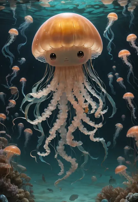 Jellyfish by Yoshitomo Nara, best quality, masterpiece, Representative work, official art, Professional, Ultra intricate detailed, 8k