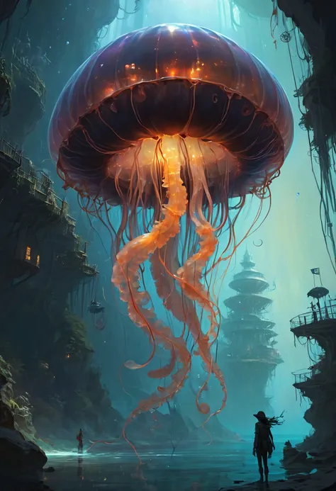 Jellyfish by Marc Simonetti, best quality, masterpiece, Representative work, official art, Professional, Ultra intricate detailed, 8k