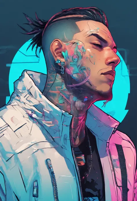 Male character under cut hair with tattoo