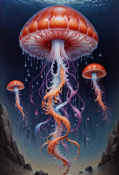 Jellyfish, Gouache, (best quality, masterpiece, Representative work, official art, Professional, Ultra intricate detailed, 8k:1.3)