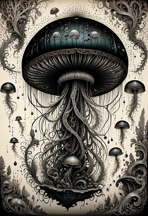 Jellyfish, old book style ink illustration, (best quality, masterpiece, Representative work, official art, Professional, Ultra intricate detailed, 8k:1.3)