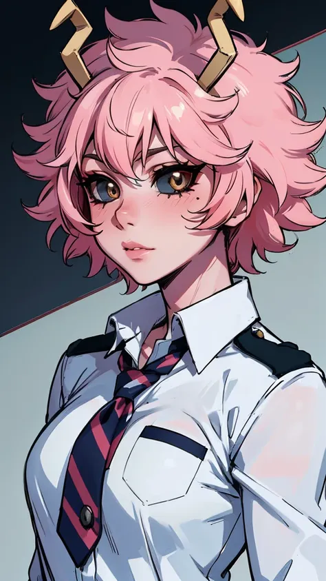 (best quality:1.3), (4k quality), 1 mature woman, mina ashido by boku no hero, school uniform, ((detailed face)), (blush), whole...