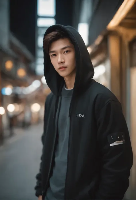 Realistic potrait in japan night streets, urban style, ultra detail masterpiece, pores detail :1.2, taken with sony a7 mark 4, korean boy 19 y o,skinny man, ( potrait: 0.5), candid men possing, wearing rap hoodie, oversize hoodie, youth look, (wavy hair), ...