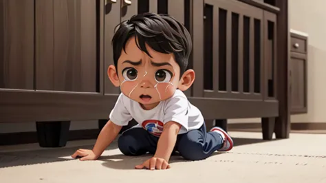 a little superboy is crying on the floor