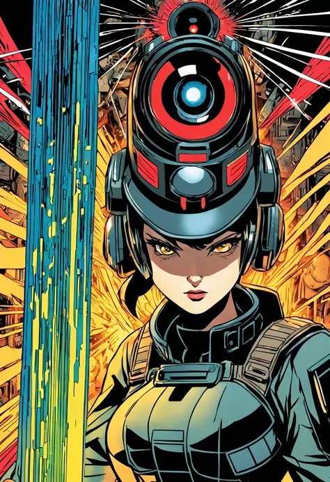 1girl, a Secret Agent with gadgets visible on a tactical belt, sneaking through a laser security system in a museum with ancient artifacts, comic book cover, bold ink outlines with cell shading, from Marvel Comics and DC Comics, 800mm, extreme close-up of ...