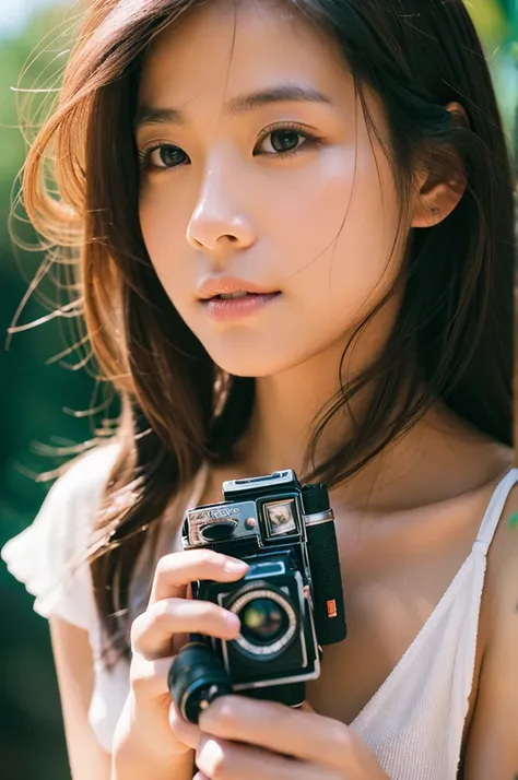 real,high quality,woman,film camera