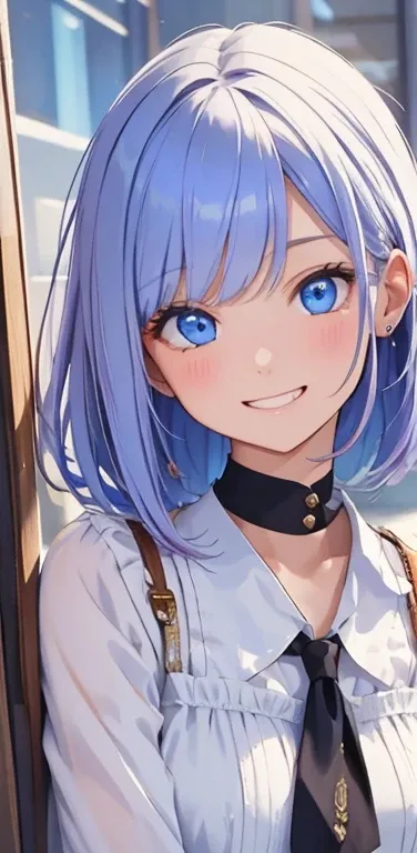 (8K、highest quality、masterpiece:1.2)、Super detailed、super resolution、Realistic、1girl、(two-color hair, white:1.5)、blue eyes、(eye focus:1.3,face focus:1.3,upper body:1.5),(gradient hair:1.5),(blouse:1.3)、(grin:1.3),cute face,small breasts,portrait,
