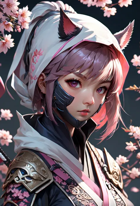 girl, ninja, Sakura, face, hood, junoesque, masterful, (best quality, masterpiece, Representative work, official art, Professional, Ultra intricate detailed, 8k:1.3)