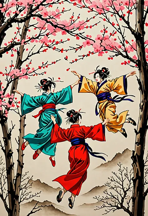 high resolution, high quality sketch in color alcohol ink . the graphics are a masterpiece. ukiyo-e style. nihongo style. a two ...