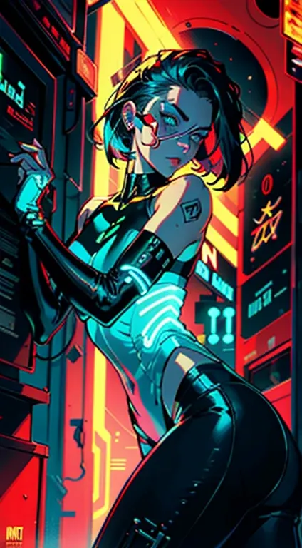 uma pintura digital de uma mulher com cabelo preto, liso e comprido, arte cyberpunk de Josan Gonzalez, Vencedor do concurso Behance, afrofuturismo, Synthetic wave, Neon, glowing Neon