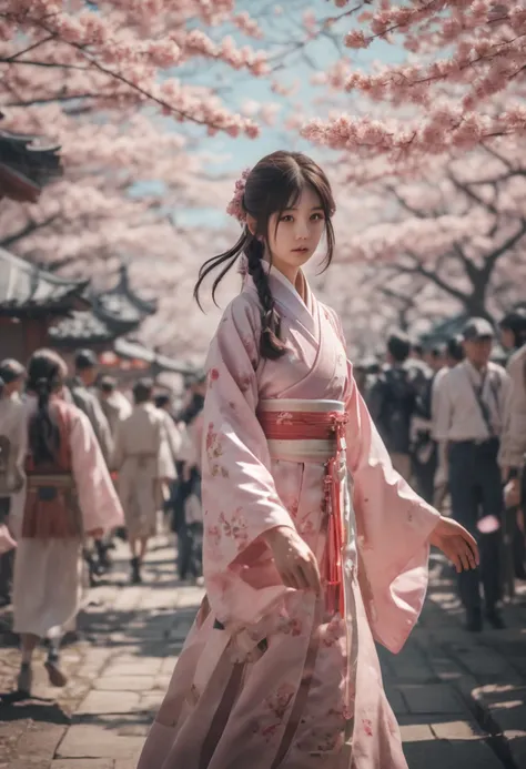 cinematic still, Sakura Maiden, girl, festival, noon, junoesque, masterful, 35mm photograph, emotional, harmonious, vignette, highly detailed, high budget, cinemascope, epic, gorgeous, best quality, masterpiece, Representative work, official art, Professio...