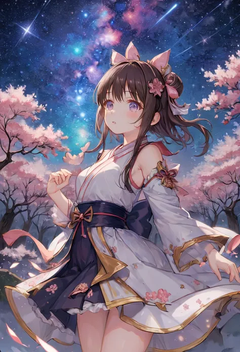 Sakura Maiden, girl, starry sky, best quality, masterpiece, Representative work, official art, Professional, Ultra intricate detailed, 8k