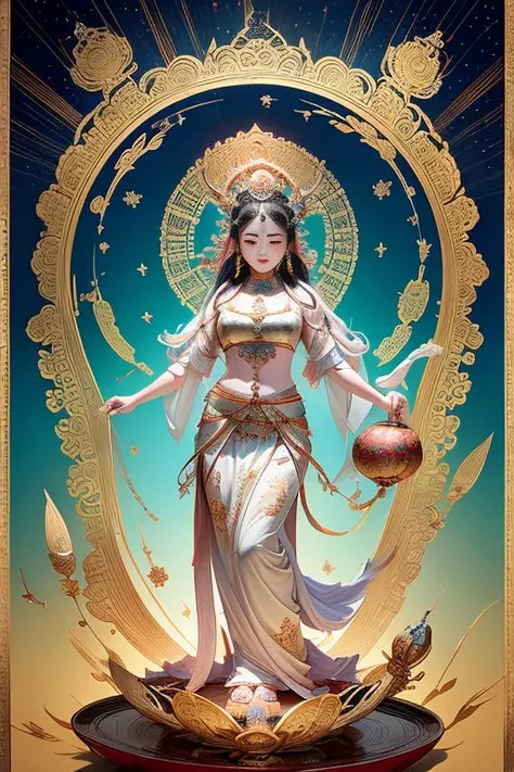 ancient chinese goddess, guanyin of the southern seas, guanyin, inspired by india, avalokiteşvara rides in phoenix，,serene expre...