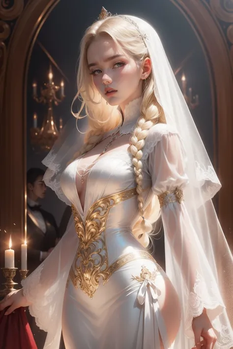 { - anatomy error}(Masterpiece - Ultra-detailed, very high resolution) Prepare to be enchanted by a true masterpiece that combines ultra-detailed art with high-resolution rendering. This work depicts a mesmerizing woman with very long blond hair (1.3) and ...