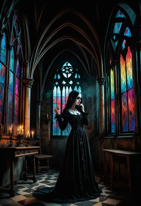 (gothic aesthetic:1.8)，月studio lighting,ultra-fine painting,sharp focus,physically-based rendering,extreme detail description,professional,vivid colors,bokeh,gothic aesthetic,medieval castles,girl,ghosts,darkness,(dramatic lighting,fog,mist,haunted,spooky ...