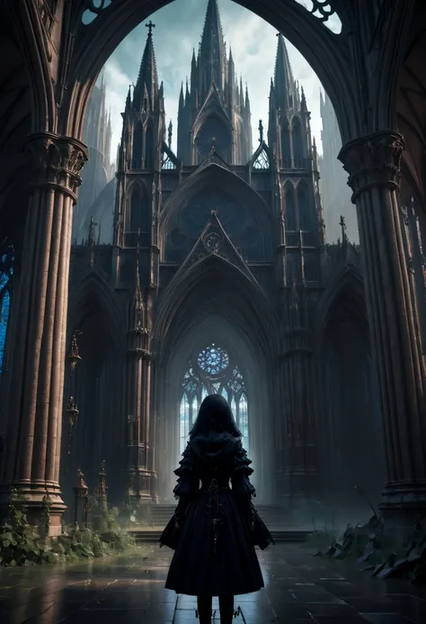 1girl, gothic aesthetic, Gothic Cathedral detailed matte painting, deep color, fantastical, intricate detail, splash screen, complementary colors, fantasy, 8k resolution Unreal Engine 5 Epic cinematic brilliant stunning intricate meticulously detailed dram...